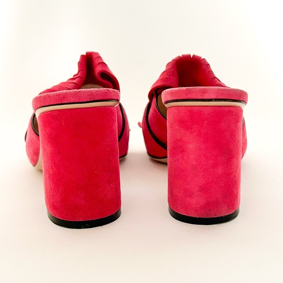 Gucci Marmont GG Logo Hot Pink Red Suede Fringed High Heeled Mules Slides 37.5 - Picture 7 of 12